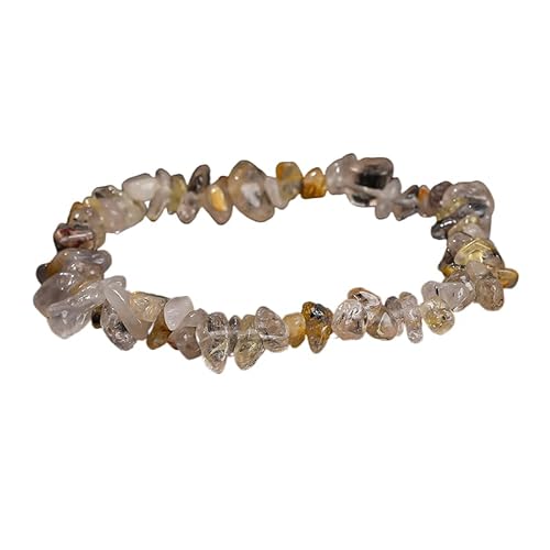 YONGHONGKEJI Unregelmäßige Kristallarmbänder Kristallsplitter Edelsteinarmreifen 7 Chakra Naturstein Heilarmbänder für Frauen und Männer Energiequarz Chakra Armbänder Schmuckgeschenke Rutilquarz von YONGHONGKEJI
