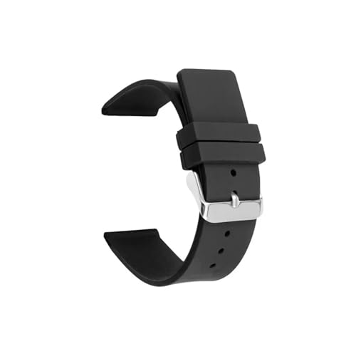 NASUNJIA 12 mm 14 mm 16 mm 18 mm 20 mm 22 mm 24 mm Silikonarmband, kompatibel mit Omega, weichem Gummiband, Bonbonfarbe, for Herren und Damen, Ersatzarmband, Zubehör(Black,SILVER BUCKLE_16MM) von YONGNAGUI