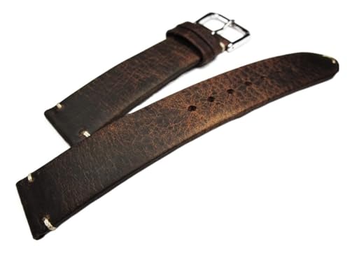 YONGNAGUI NASUNJIA 18mm 19mm 20mm 21mm 22mm Handgemachte Hohe Qualität Thin Vintage Crazy Horse Echtes Leder Armband Armband Braune Uhr Riemen(B,19mm) von YONGNAGUI