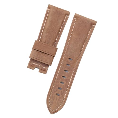 YONGNAGUI NASUNJIA 24 Mm 26 Mm Echtes Bambus-Lederarmband Mit Krokodilmuster, Kompatibel Mit Panerai-Armband PAM441, Armband, Schmetterlingsschnalle, Zubehör(Brown Flat,24MM WITH LOGO_WITHOUT BUCKLE) von YONGNAGUI