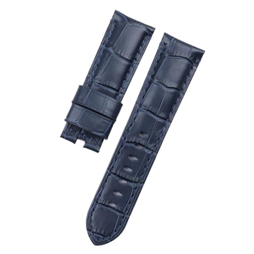 YONGNAGUI NASUNJIA 24 Mm 26 Mm Echtes Bambus-Lederarmband Mit Krokodilmuster, Kompatibel Mit Panerai-Armband PAM441, Armband, Schmetterlingsschnalle, Zubehör(Dark Blue,26MM WITH LOGO_WITHOUT BUCKLE) von YONGNAGUI