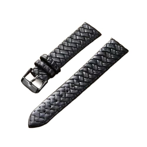 YONGNAGUI NASUNJIA Freizeit Uhrenarmband 8mm 10mm 12mm 14mm 16mm 18mm 20mm 22mm 24mm Echtes Leder gewebtes Muster Armbanduhr Gürtel Softband Blau(Black black buckle,16mm) von YONGNAGUI