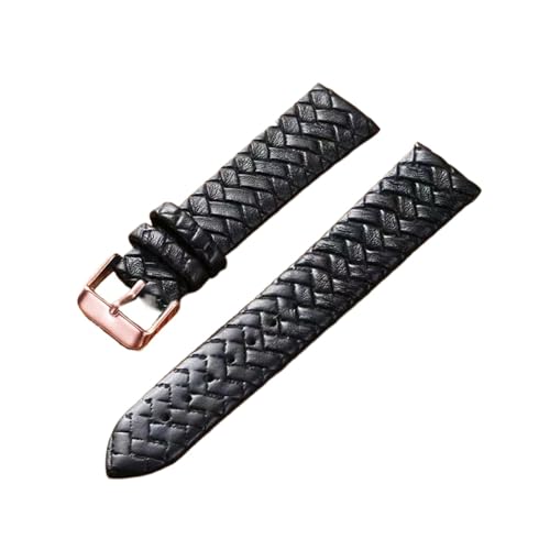 YONGNAGUI NASUNJIA Freizeit Uhrenarmband 8mm 10mm 12mm 14mm 16mm 18mm 20mm 22mm 24mm Echtes Leder gewebtes Muster Armbanduhr Gürtel Softband Blau(Black rose gold,16mm) von YONGNAGUI
