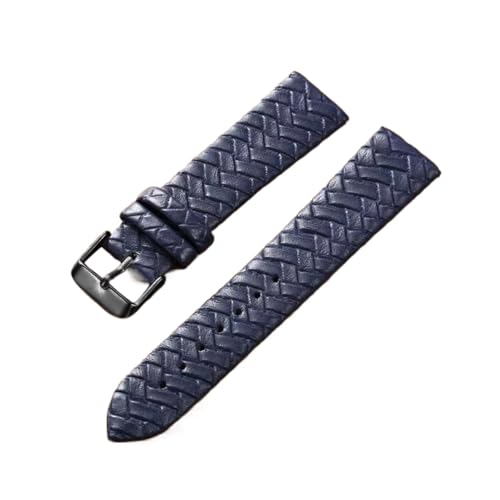 YONGNAGUI NASUNJIA Freizeit Uhrenarmband 8mm 10mm 12mm 14mm 16mm 18mm 20mm 22mm 24mm Echtes Leder gewebtes Muster Armbanduhr Gürtel Softband Blau(Blue black buckle,24mm) von YONGNAGUI