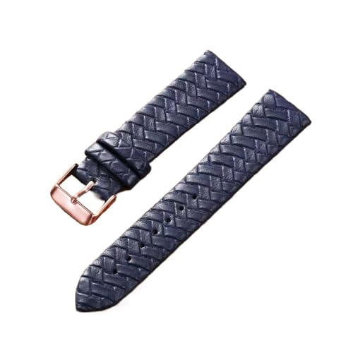 YONGNAGUI NASUNJIA Freizeit Uhrenarmband 8mm 10mm 12mm 14mm 16mm 18mm 20mm 22mm 24mm Echtes Leder gewebtes Muster Armbanduhr Gürtel Softband Blau(Blue rose gold,18mm) von YONGNAGUI