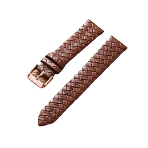 YONGNAGUI NASUNJIA Freizeit Uhrenarmband 8mm 10mm 12mm 14mm 16mm 18mm 20mm 22mm 24mm Echtes Leder gewebtes Muster Armbanduhr Gürtel Softband Blau(Brown rose gold,14mm) von YONGNAGUI