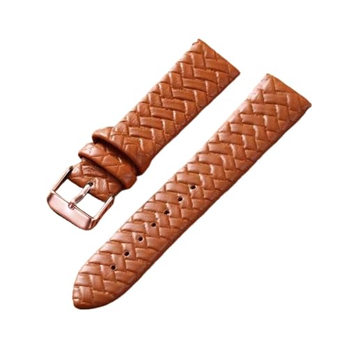 YONGNAGUI NASUNJIA Freizeit Uhrenarmband 8mm 10mm 12mm 14mm 16mm 18mm 20mm 22mm 24mm Echtes Leder gewebtes Muster Armbanduhr Gürtel Softband Blau(Light brown rose,18mm) von YONGNAGUI