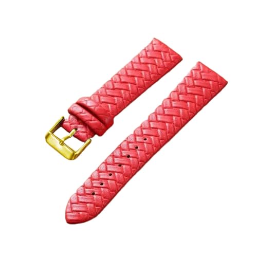 YONGNAGUI NASUNJIA Freizeit Uhrenarmband 8mm 10mm 12mm 14mm 16mm 18mm 20mm 22mm 24mm Echtes Leder gewebtes Muster Armbanduhr Gürtel Softband Blau(Red gold buckle,14mm) von YONGNAGUI