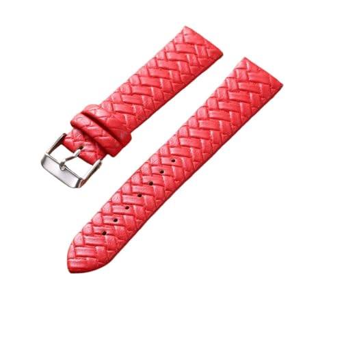 YONGNAGUI NASUNJIA Freizeit Uhrenarmband 8mm 10mm 12mm 14mm 16mm 18mm 20mm 22mm 24mm Echtes Leder gewebtes Muster Armbanduhr Gürtel Softband Blau(Red silver buckle,14mm) von YONGNAGUI