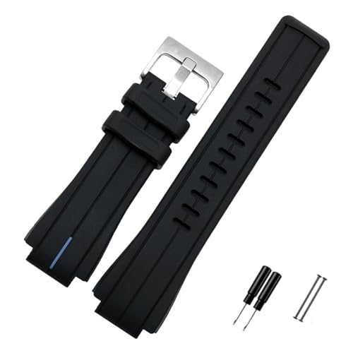 YONGNAGUI NASUNJIA Hohe Menge Gummiband, kompatibel mit Timex WatchT2N720 T2N721 TW2T76300. Schwarzer wasserdichter Silikon-Sportgurt 28 * 16mm(Blue line silver) von YONGNAGUI
