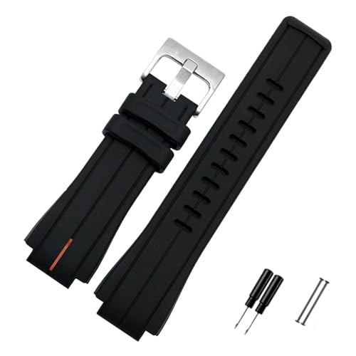 YONGNAGUI NASUNJIA Hohe Menge Gummiband, kompatibel mit Timex WatchT2N720 T2N721 TW2T76300. Schwarzer wasserdichter Silikon-Sportgurt 28 * 16mm(Orange line silver) von YONGNAGUI