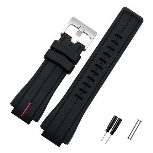 YONGNAGUI NASUNJIA Hohe Menge Gummiband, kompatibel mit Timex WatchT2N720 T2N721 TW2T76300. Schwarzer wasserdichter Silikon-Sportgurt 28 * 16mm(Red line silver) von YONGNAGUI