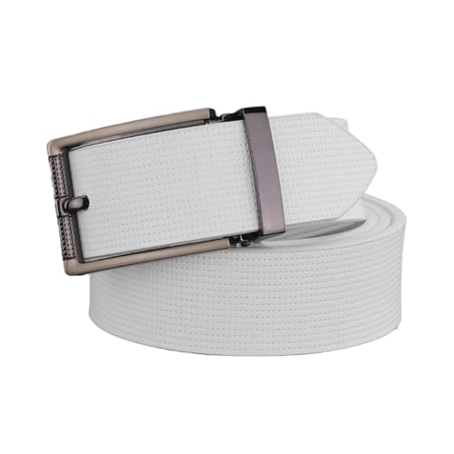 YONGNAGUI NASUNJIA Hohe Qualität Pin Schnalle Weiß Echtes Leder Bund Lässige Mode Männer Gürtel Klassischer Designer-Taille Strap(100cm,White Gray buckle) von YONGNAGUI