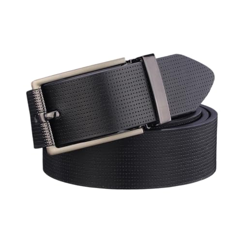 YONGNAGUI NASUNJIA Hohe Qualität Pin Schnalle Weiß Echtes Leder Bund Lässige Mode Männer Gürtel Klassischer Designer-Taille Strap(105CM,Black Gray buckle) von YONGNAGUI