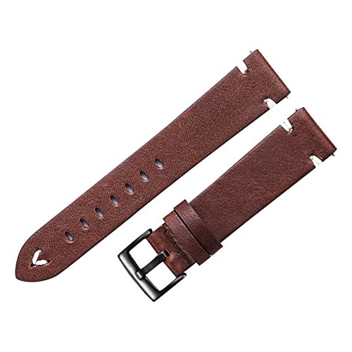 YONGNAGUI NASUNJIA Lederarmband 18 mm 20 mm 22 mm Ölwachs echte Uhrenarmbänder rotbraun handgefertigtes S-Schnellverschluss-Rindslederarmband kompatibel mit Gear S3(Red Brown-black,18mm) von YONGNAGUI