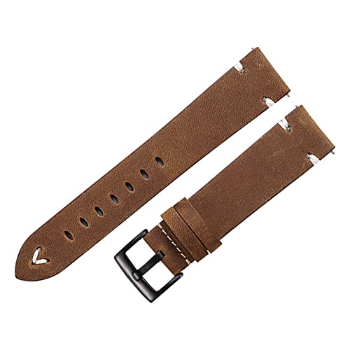 YONGNAGUI NASUNJIA Lederarmband 18 mm 20 mm 22 mm Ölwachs echte Uhrenarmbänder rotbraun handgefertigtes S-Schnellverschluss-Rindslederarmband kompatibel mit Gear S3(Vintage Brown-black,20mm) von YONGNAGUI