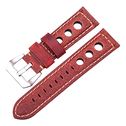 YONGNAGUI NASUNJIA Öl Wachs Rindsleder Uhrenarmbänder 22mm 24mm Dunkelbraun Frauen Männer Mode Echtes Leder Uhr Band Strap Gürtel Mit Pin Schnalle(Red,22mm) von YONGNAGUI