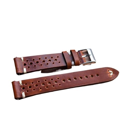YONGNAGUI NASUNJIA Retro Echtes Leder Armband 18mm 20mm 22mm 24mm Kalbsleder Uhr Riemen Poröse atmungsaktive handgefertigte Nähte Kompatibel mit Männern(Red brown wh-wire,20mm) von YONGNAGUI