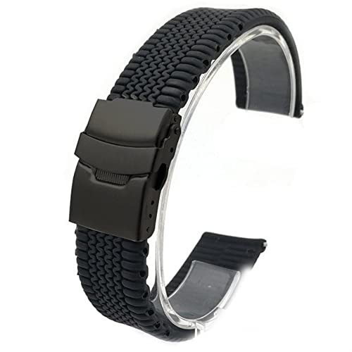 YONGNAGUI NASUNJIA Silikon Sportarmband 20mm 22mm 24mm Faltschließe Wasserdicht Weichgummi Herren Ersatzarmband Band Uhrenzubehör(Black buckle,24mm) von YONGNAGUI