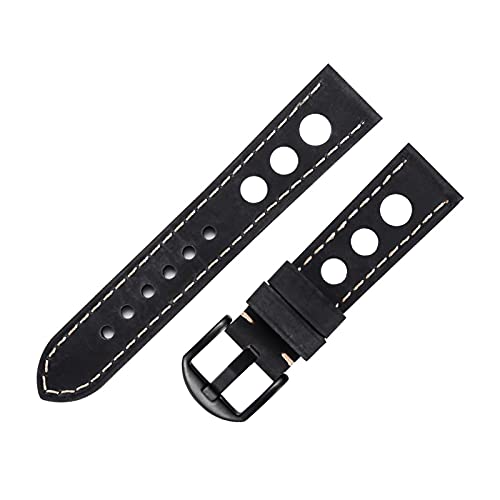 YONGNAGUI NASUNJIA Uhr Bandband Weiche Leder Uhrenarmband Armband mit Schnalle Rindsleder Drei Löcher Atmungsaktive Uhr Gürtel 20mm 22mm Vintage Braun(Dark grey-Black,22mm) von YONGNAGUI