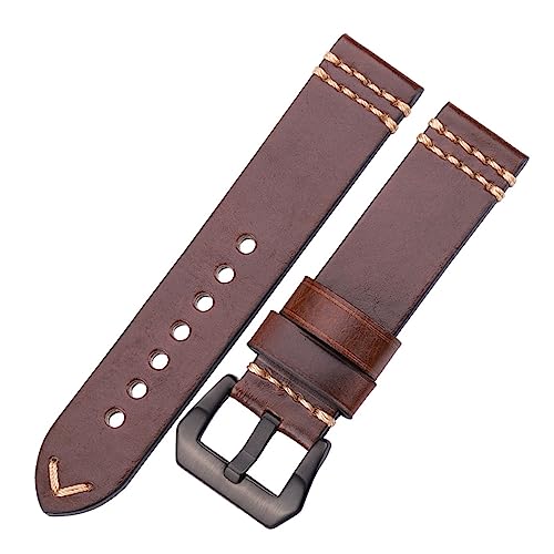 YONGNAGUI NASUNJIA Uhrenarmbänder Uhrenarmband Aus Echtem Leder 20 Mm 22 Mm 24 Mm Schwarz Braun Blau Gelb Damen Herren Rindsleder Armband Zubehör(Brown Black Buckle,22mm) von YONGNAGUI