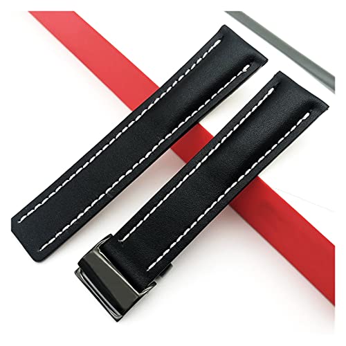 YONGNAGUI NASUNJIA Uhrenband Compatible With Breitling Superocean Avenger Navitimer. Echte echte leder männer watchband uhr zubehör uhren armband gürtel(Black-Black Buckle1,24mm With LOGO) von YONGNAGUI