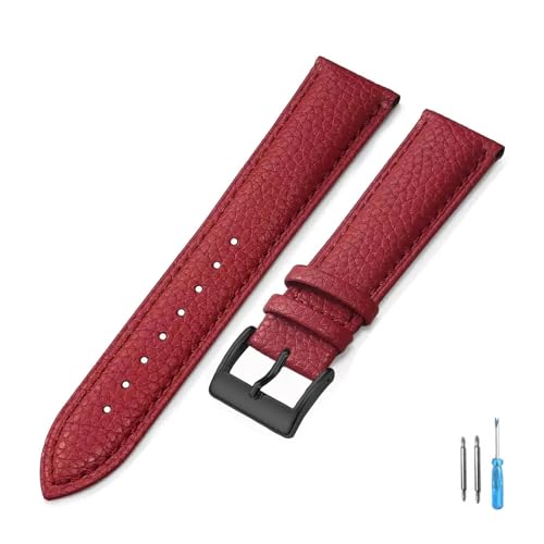 YONGNAGUI NASUNJIA Uhrenarmband aus echtem Leder, 18 mm, 20 mm, 22 mm, 24 mm, for Herren und Damen, hochwertiges Armband + Werkzeug(Red-BK,18mm) von YONGNAGUI