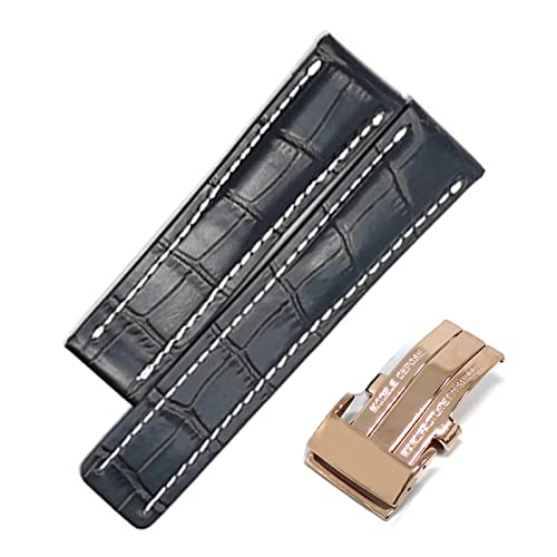 YONGNAGUI NASUNJIA Uhrenband Compatible With Breitling Superocean Avenger Navitimer. Echte echte leder männer watchband uhr zubehör uhren armband gürtel(Black-Rose Buckle2,22mm With LOGO) von YONGNAGUI