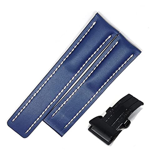 YONGNAGUI NASUNJIA Uhrenband Compatible With Breitling Superocean Avenger Navitimer. Echte echte leder männer watchband uhr zubehör uhren armband gürtel(Blue-Black Buckle1,24mm With LOGO) von YONGNAGUI