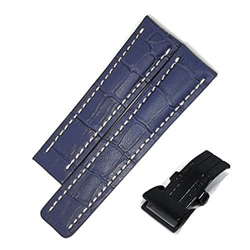 YONGNAGUI NASUNJIA Uhrenband Compatible With Breitling Superocean Avenger Navitimer. Echte echte leder männer watchband uhr zubehör uhren armband gürtel(Blue-Black Buckle2,24mm With LOGO) von YONGNAGUI