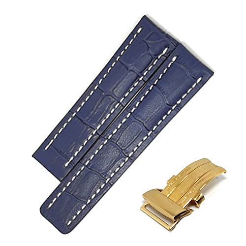 YONGNAGUI NASUNJIA Uhrenband Compatible With Breitling Superocean Avenger Navitimer. Echte echte leder männer watchband uhr zubehör uhren armband gürtel(Blue-Gold Buckle2,22mm With LOGO) von YONGNAGUI