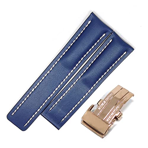 YONGNAGUI NASUNJIA Uhrenband Compatible With Breitling Superocean Avenger Navitimer. Echte echte leder männer watchband uhr zubehör uhren armband gürtel(Blue-Rose Buckle1,20mm With LOGO) von YONGNAGUI