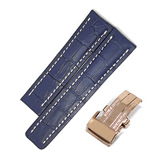 YONGNAGUI NASUNJIA Uhrenband Compatible With Breitling Superocean Avenger Navitimer. Echte echte leder männer watchband uhr zubehör uhren armband gürtel(Blue-Rose Buckle2,22mm With LOGO) von YONGNAGUI