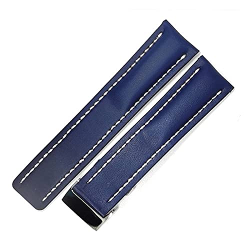 YONGNAGUI NASUNJIA Uhrenband Compatible With Breitling Superocean Avenger Navitimer. Echte echte leder männer watchband uhr zubehör uhren armband gürtel(Blue-Silver Buckle1,24mm With LOGO) von YONGNAGUI
