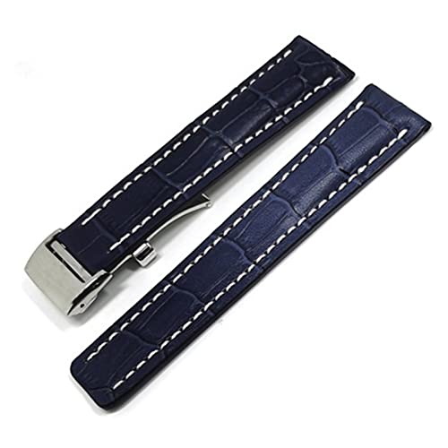 YONGNAGUI NASUNJIA Uhrenband Compatible With Breitling Superocean Avenger Navitimer. Echte echte leder männer watchband uhr zubehör uhren armband gürtel(Blue-Silver Buckle2,22mm With LOGO) von YONGNAGUI
