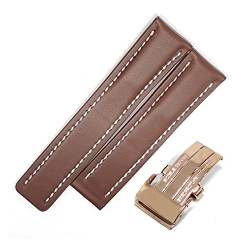 YONGNAGUI NASUNJIA Uhrenband Compatible With Breitling Superocean Avenger Navitimer. Echte echte leder männer watchband uhr zubehör uhren armband gürtel(Brown-Rose Buckle1,20mm With LOGO) von YONGNAGUI