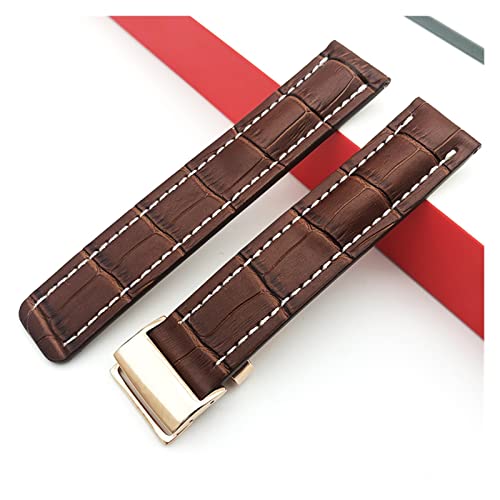 YONGNAGUI NASUNJIA Uhrenband Compatible With Breitling Superocean Avenger Navitimer. Echte echte leder männer watchband uhr zubehör uhren armband gürtel(Brown-Rose Buckle2,22mm With LOGO) von YONGNAGUI
