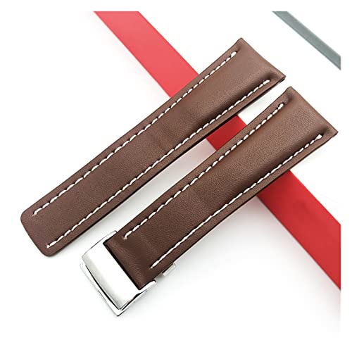 YONGNAGUI NASUNJIA Uhrenband Compatible With Breitling Superocean Avenger Navitimer. Echte echte leder männer watchband uhr zubehör uhren armband gürtel(Brown-Silver Buckle1,24mm With LOGO) von YONGNAGUI