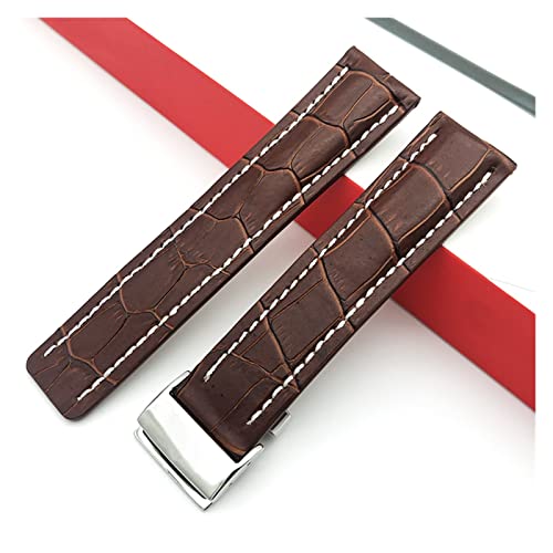 YONGNAGUI NASUNJIA Uhrenband Compatible With Breitling Superocean Avenger Navitimer. Echte echte leder männer watchband uhr zubehör uhren armband gürtel(Brown-Silver Buckle2,22mm With LOGO) von YONGNAGUI