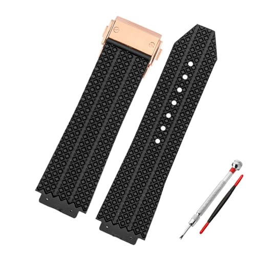 YONGNAGUI NASUNJIA Uhrenband kompatibel mit r Hublot Big Bang. Silikon 25 * 19mm wasserdichte Männer Watch Strap Kette Uhr Zubehör Gummi Uhr Armbandkette(Particlesblackrose) von YONGNAGUI