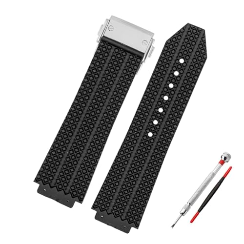 YONGNAGUI NASUNJIA Uhrenband kompatibel mit r Hublot Big Bang. Silikon 25 * 19mm wasserdichte Männer Watch Strap Kette Uhr Zubehör Gummi Uhr Armbandkette(Particlesblacksilver) von YONGNAGUI