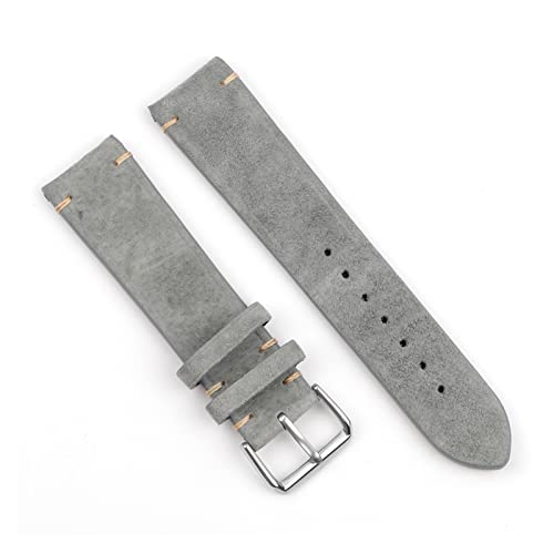 YONGNAGUI NASUNJIA Vintage Wildleder Watch Strap 18mm 20mm 22mm 24mm Handmade Leder Armband Ersatz Tan Grau Beige Farbe Kompatibel mit Männern Frauen Uhren(Gray.,20mm) von YONGNAGUI