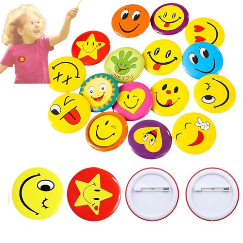 Anstecker 40 Stück Buttons Anstecker Smiley Pins Anstecker 45mm Smile Face Anstecker Metall Buttons,Smile Buttons Anstecker, Individuelles Paket Smile Pin für Auszeichnungen Studenten Dekoration von YONGZHIKEJI
