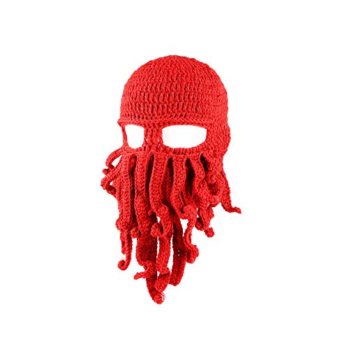 Unisex Tentacle Octopus Cthulhu Strickmütze Windproof Bart Ski Maskenhut (Red) von YONII