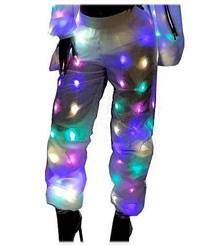 YONIYOWO Rave-Jacke für Damen und Herren, LED-Beleuchtung, für Erwachsene, Kinder, Tanzparty, Kostüm, Club, leuchtende Kleidung für Weihnachten, Halloween, Hose, XX-Large von YONIYOWO