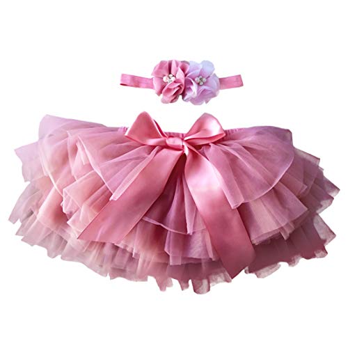 YONKOUNY Baby Mädchen Tutu Rock Prinzessin Tüllrock Minirock Baby Fotoprops Reifrock Ballettrock für Fotografie Geburtstag + Stirnband (Wassermelonenrot, 1-2 Jahre) von YONKOUNY