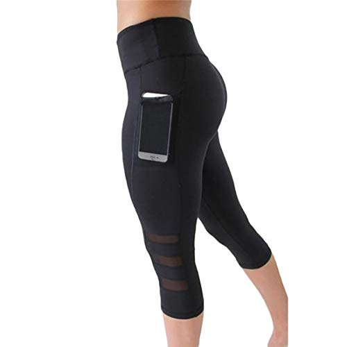 YONKOUNY Sport Leggings mit Taschen Damen Atmungsaktiv Stretching Laufhose Yogahose Fitnesshose Traningshose Yoga Leggings für Damen (DE/NL/SE/PL, Alphanumerisch, S, Regular, Regular, Schwarz) von YONKOUNY