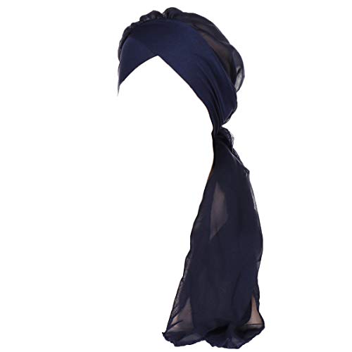 YONKINY Damen Kopftuch Chiffon Sommer Elegante Einfarbig Schal Turban Kopftücher Wrap Beanie Mütze Kopfbedeckung Bandana für Krebs, Chemo, Haarausfal (Marine blau) von YONKOUNY