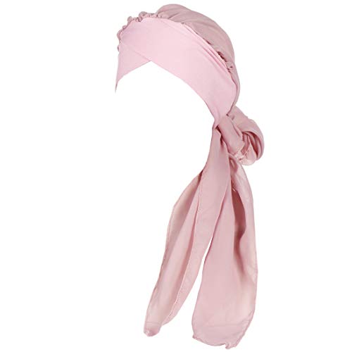 YONKINY Damen Kopftuch Chiffon Sommer Elegante Einfarbig Schal Turban Kopftücher Wrap Beanie Mütze Kopfbedeckung Bandana für Krebs, Chemo, Haarausfal (Pink) von YONKOUNY