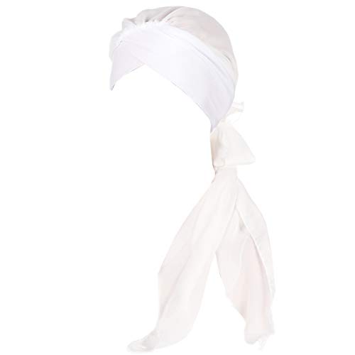 YONKINY Damen Kopftuch Chiffon Sommer Elegante Einfarbig Schal Turban Kopftücher Wrap Beanie Mütze Kopfbedeckung Bandana für Krebs, Chemo, Haarausfal (Weiß) von YONKOUNY